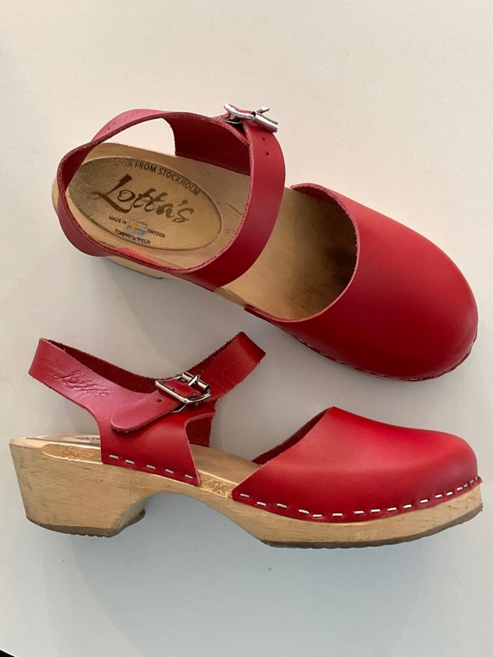 LOTTA FROM STOCKHOLM Red Leather Clog Size EU 38